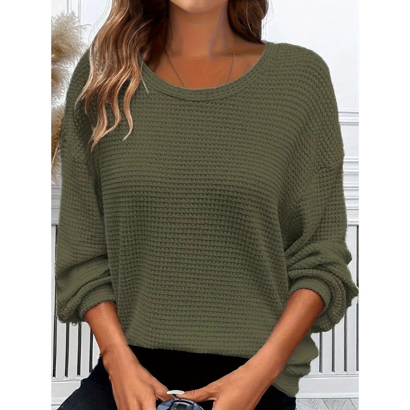 Plus Size Women's New Autumn Round Neck Solid Color Loose Long Sleeved Top