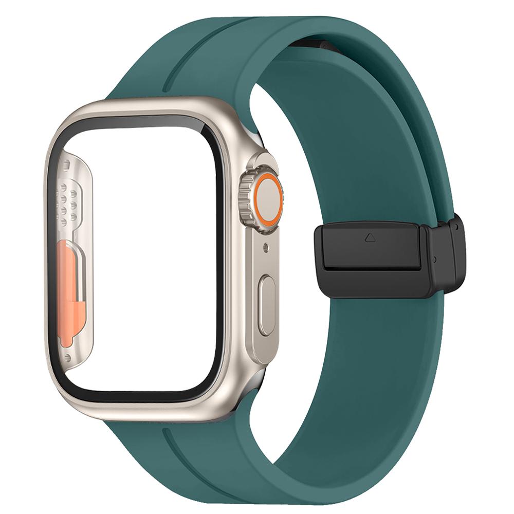 Glass+case+Strap For Apple Watch Band 44mm 45mm 41mm 40mm Magnetic Buckle Silicone Bracelet+cove iWatch Series 8 Se 7 6 5 4