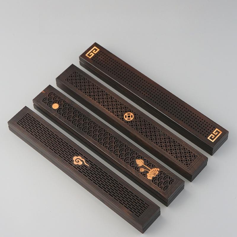Ebony Lying Incense Box Wooden Line Incense Box Sandalwood Burner Line Incense Plug Red Light Sandalwood
