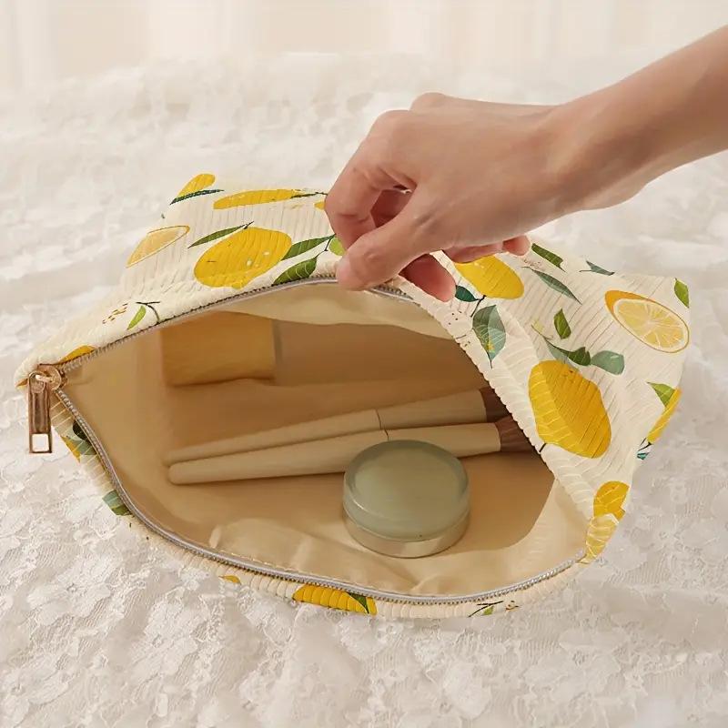 Portable Cosmetics Storage Bag Make Up Organizer Lemon Pattern Makeup Bag with Zipper Large Capacity Makeup Kit Organizer Bag
