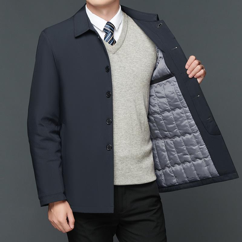 Men's Winter Casual Lapel Cotton Jacket - Middle-aged & Elderly, Thickened Fashionable Dad Coat, Business Style