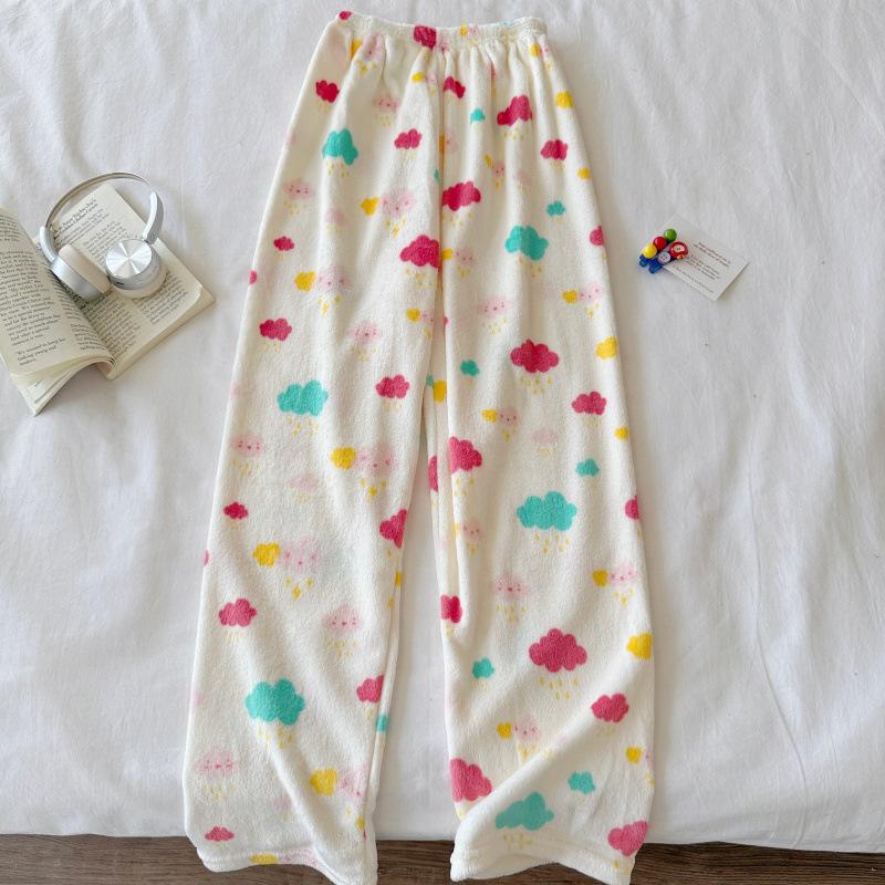 

Жіночі піжамні штани з флісовою підкладкою Hello Kitty - Теплий кораловий фланель для осені та зими One Size (suitable for 70-135 jin)