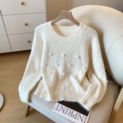 Gentle Wind Round Neck Pullover Sweater Women's Autumn and Winter Thickened Niche Chic Top
