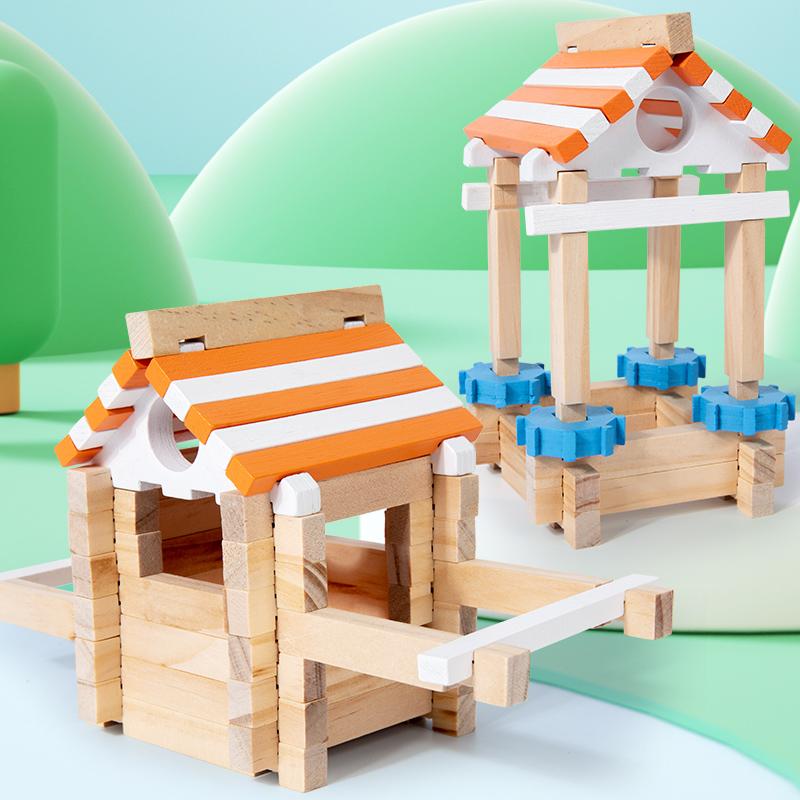 DIY Wooden Building Blocks Set Mini House Montessori Learning Toy for Children Early Education Creative Wood Blocks Stacking Toy