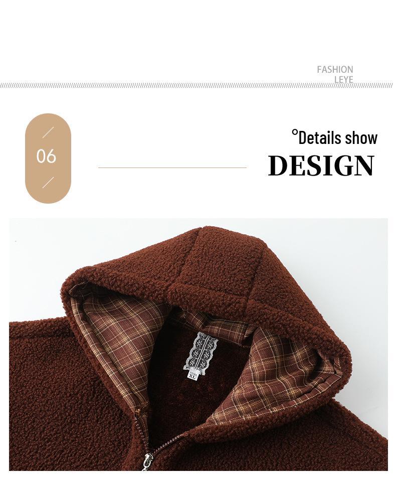 New Style Winter Plus Velvet Thick Fleece Hooded Zipper Jacket for Middle-Aged & Elderly Women