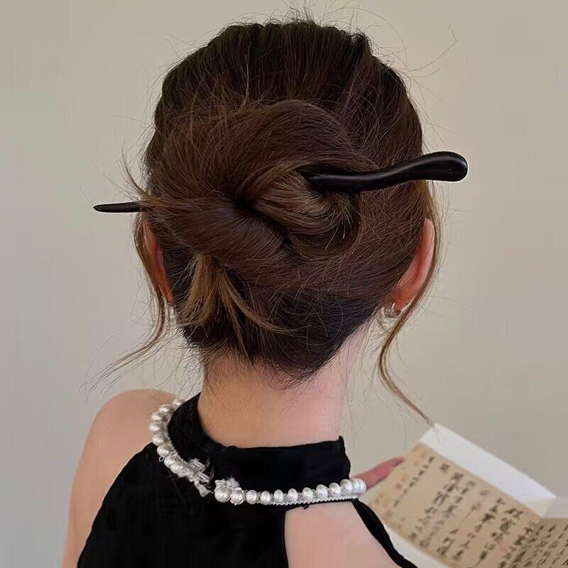 Antique Wood Hairpins Female New Chinese Simple Geometric Black Hair Sticks Hair Clips For Women Hair Accessories Pearl Headwear