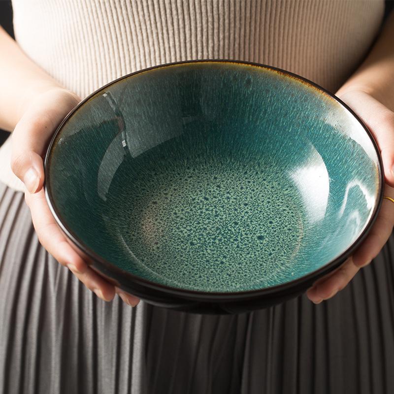 Ceramiczna miska na ryż, sałatkę, zupę w stylu skandynawskim, glazurowana piecowo, okrągłe naczynie, talerz obiadowy, zastawa stołowa, ceramiczny talerz restauracyjny