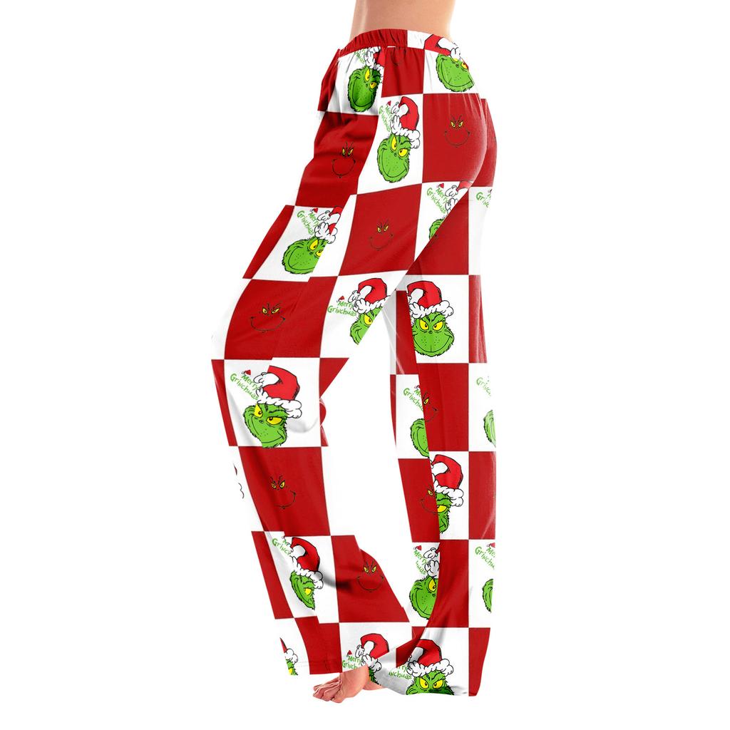 Adult Fashion Loose Christmas Printed Casual Pants Home Pajama Pants (No Drawstring)