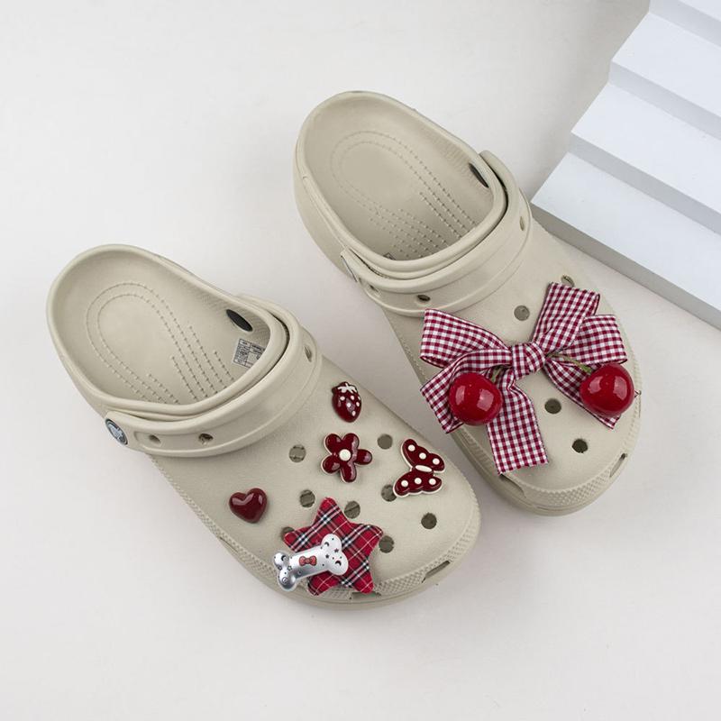 1 Set Diy Footwear Decoration Sanrio Hello Kitty Bowknot Red Series Shoe Charms Kit For Clogs & Sandals Xmas Gifts