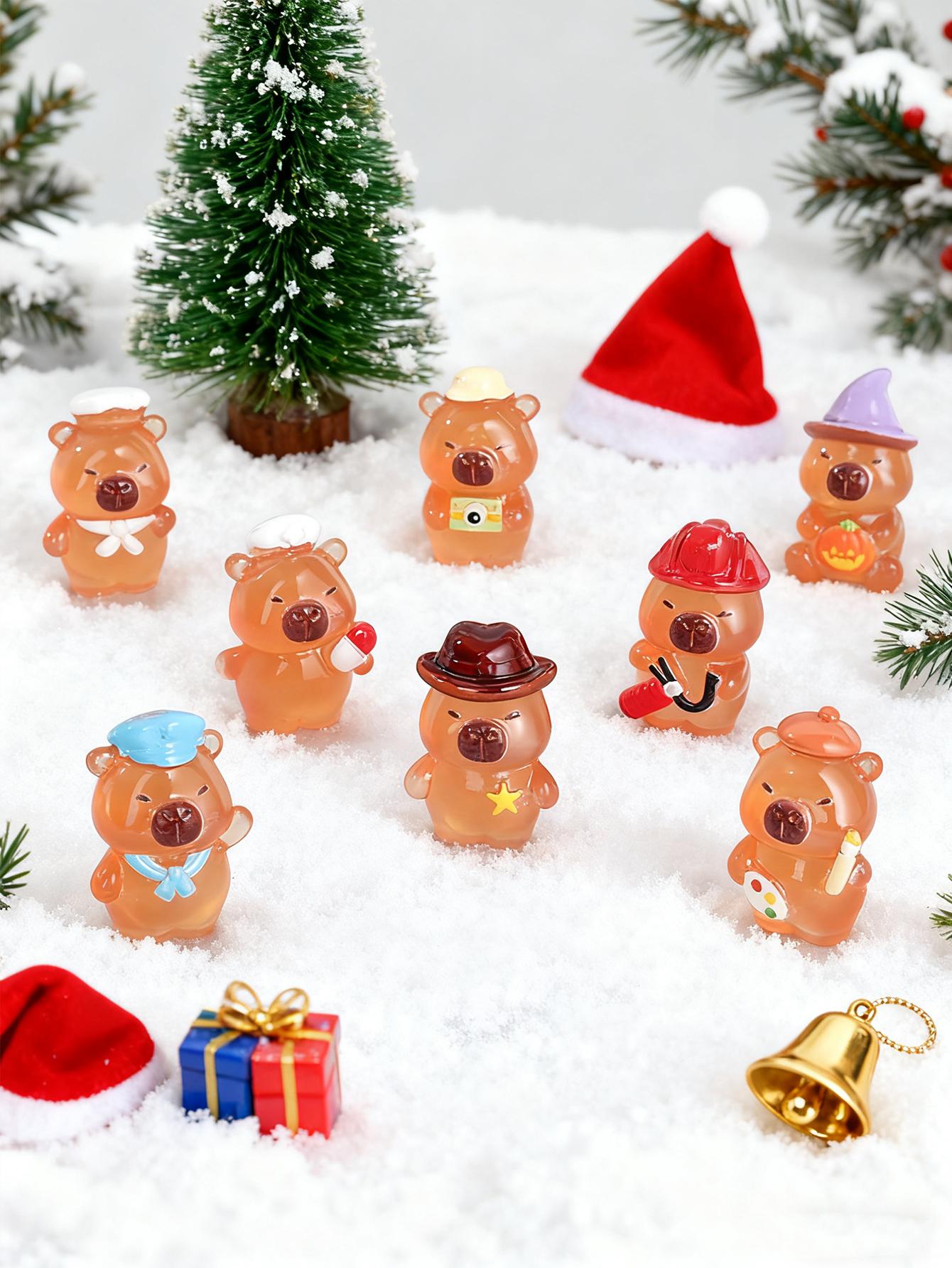 

10/20Pcs Glow In The Dark Capybara Figurines Luminous Mini Resin Christmas Decor For Fairy Garden Micro Landscape Xmas Gift (As shown-3623)-