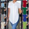 GMXIA Women's Fashion Casual Solid Color Print Short Sleeve POLO  Neck Blouses & Shirts