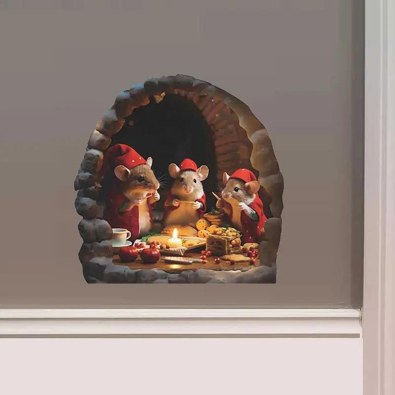 

3D Santa Mouse Hole Wall Stickers Kids Room Corner Skirting Door Cupboard Decoration Residue Decals Wall Animal Home Decoration (as the picture,9x10CM)