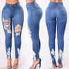 Módní Dámské Džíny Denim Hole Dámské strečink s vysokým pasem Slim Sexy Pencil Kalhoty