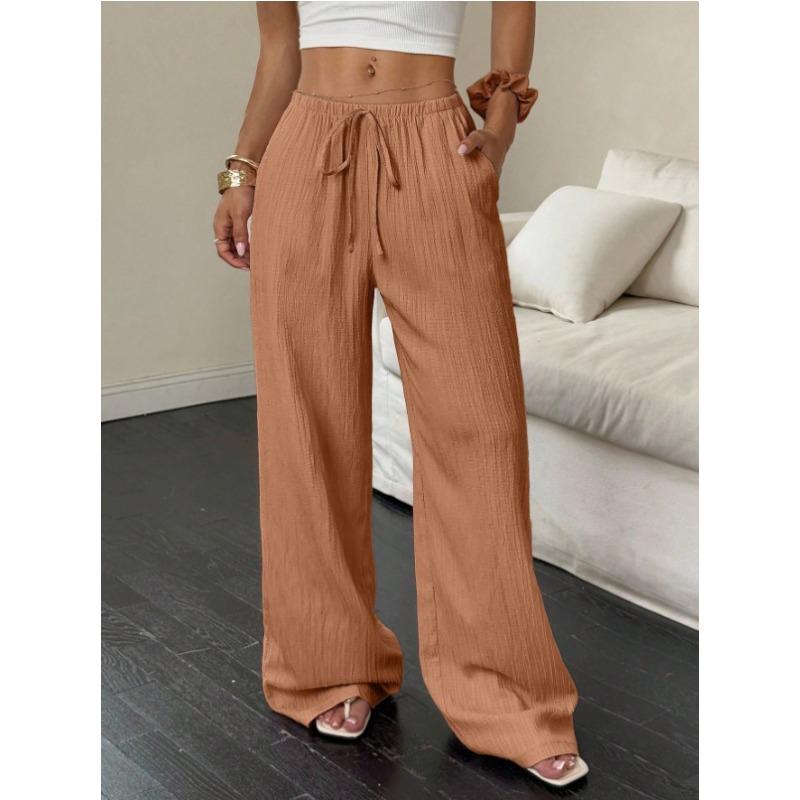 Fashion Women's Versatile Drawstring Casual Solid Color Pleated Wide-leg Pants