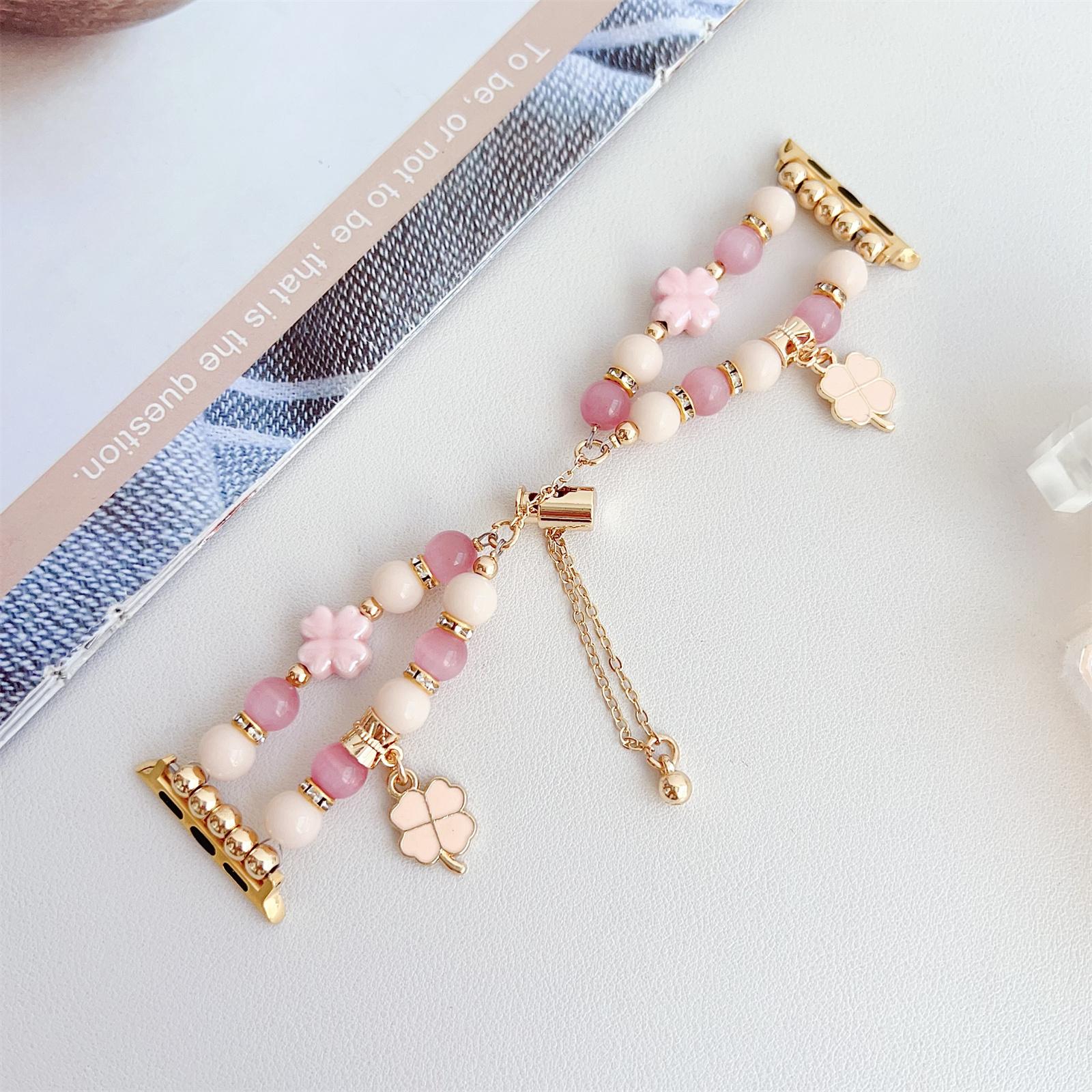 

Clover Strap For Apple Watch Series 10 42mm/9 8 7 41mm/6 5 4 SE (2023) SE (2022) SE 40mm/3 2 1 38mm Beaded Bracelet Band Pink