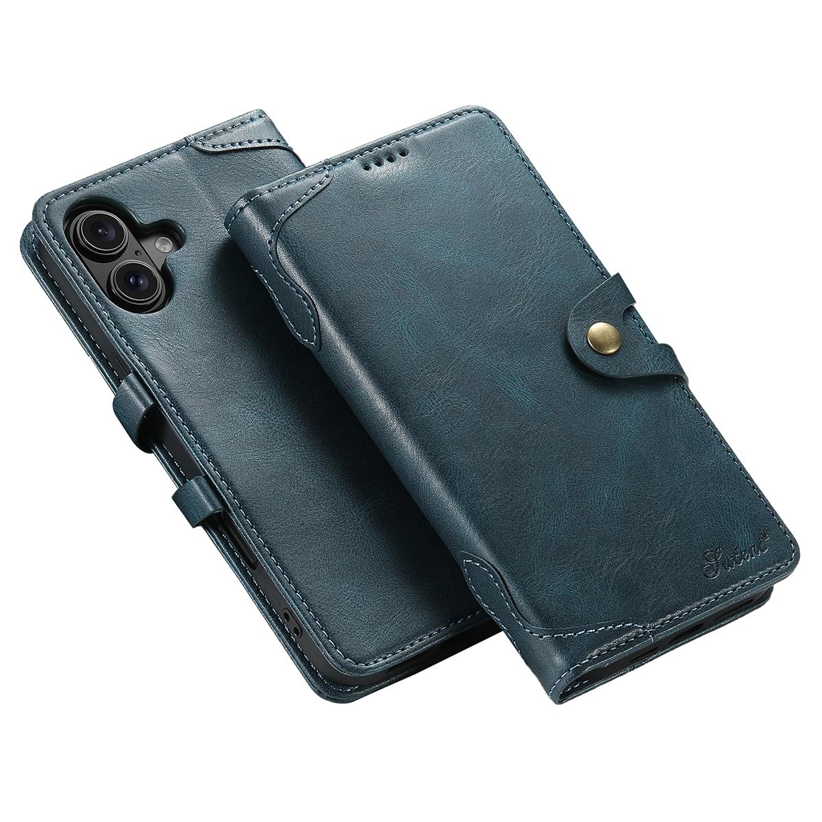 SUTENI Q03 Series for iPhone 16 Case Wavy Texture PU Leather Phone Wallet Cover C