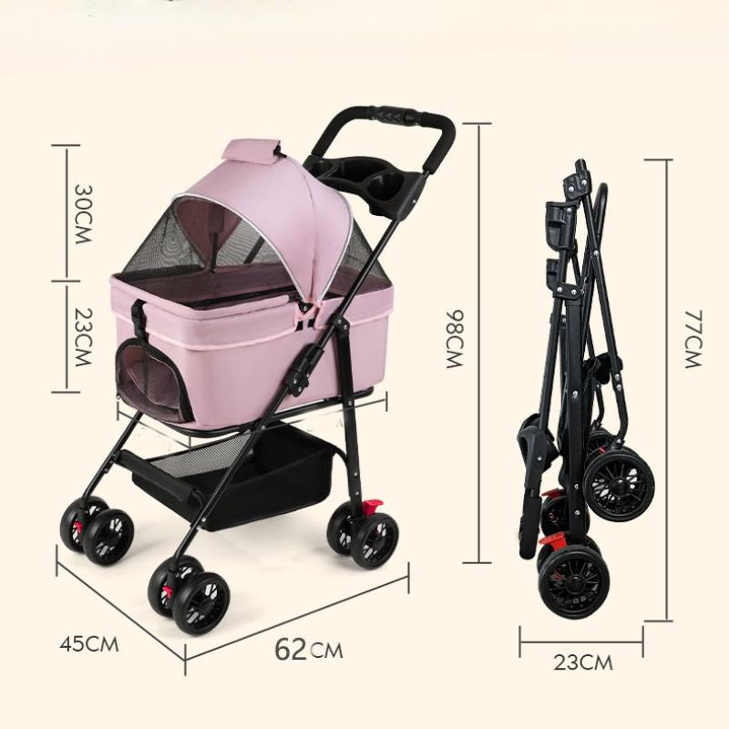 Foldable Pet Stroller Lightweight Cat Dog Carrier Travel Cart Breathable Dog Basket Portable Puppy Pushchair for Outdoor Walking