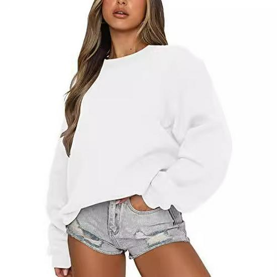 2024 European & American Women's Casual Solid Color Round Neck Loose Hoodie
