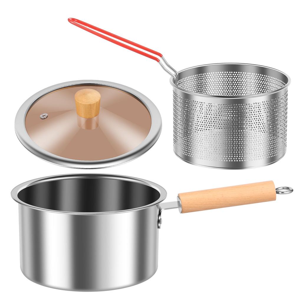 Deep Fryer Pot Stainless Steel Deep Fryer with Basket and Handle Portable Fry Pot with Lid Oil Saving Deep Fat Fryer Cooking