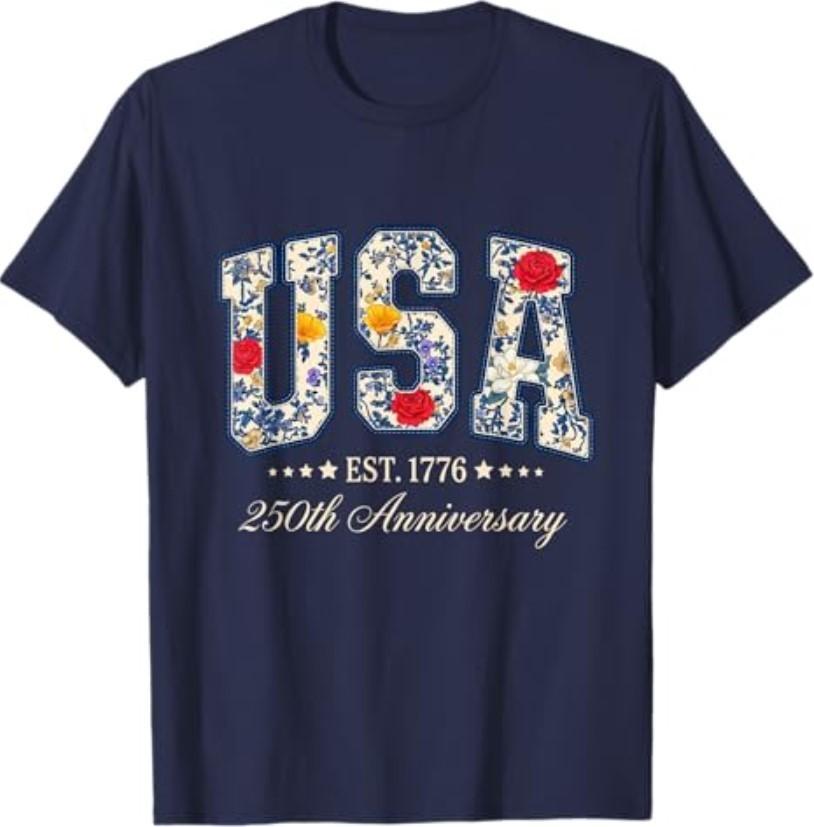 Floral USA 4th of July Patriotic Women 250th Anniversary USA T-Shirt S разноцветный