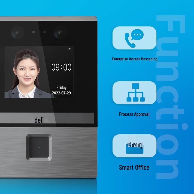 Deli Smart Face & Fingerprint Time Clock CN Plug (adapter Included)