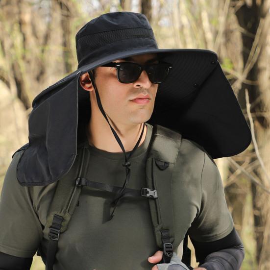 Unisex Summer Sun Hat Outdoor Sun Protection Cap with Neck Flap Breathable Large Brim Hat for Hiking Traveling Fishing