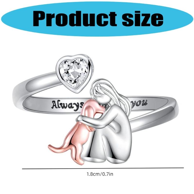 Electroplated Adjustable Heart Rings With Girl and Dog Charm Sturdy Designs for Animal Lovers and Fashion Enthusiasts