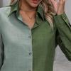 Women Long Sleeve Shirt Lapel Color Blocking Casual Tops Daily Wear Single Breasted Regular Fit