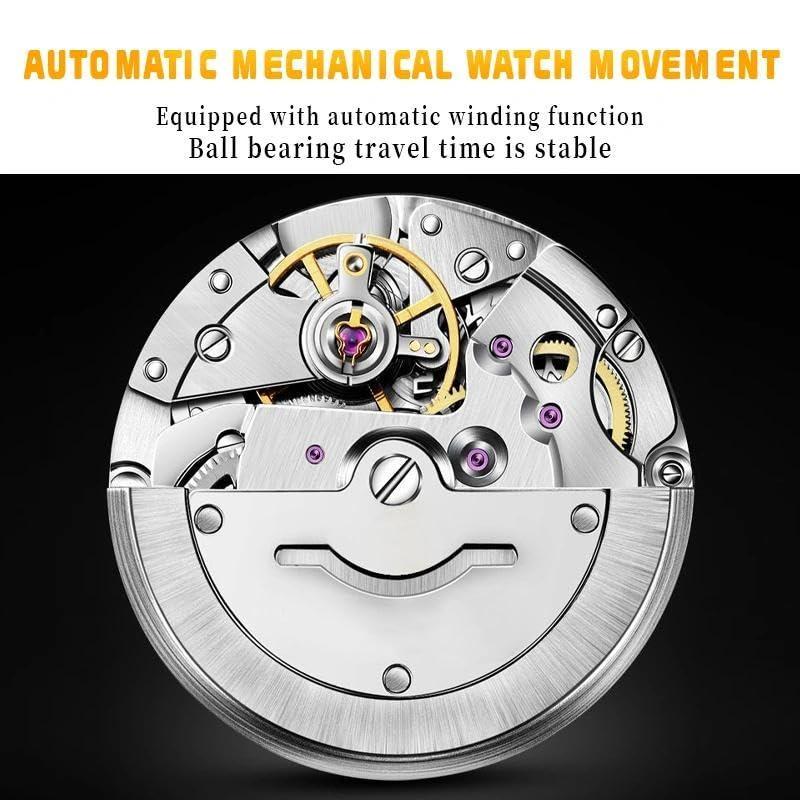 Blaue Zifferblatt Herren Automatische Mechanische Uhr Edelstahlarmband Datumsanzeige Wasserdicht Leuchtend Luxus Business Armbanduhr
