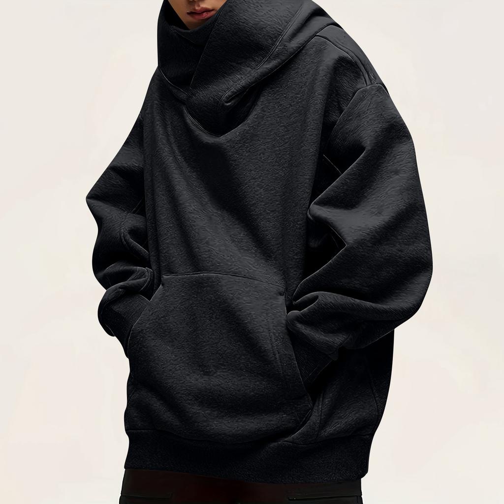 Men's Fashion Solid Color Long Sleeved Hooded Pullover With Pockets Casual Sweatshirt Top