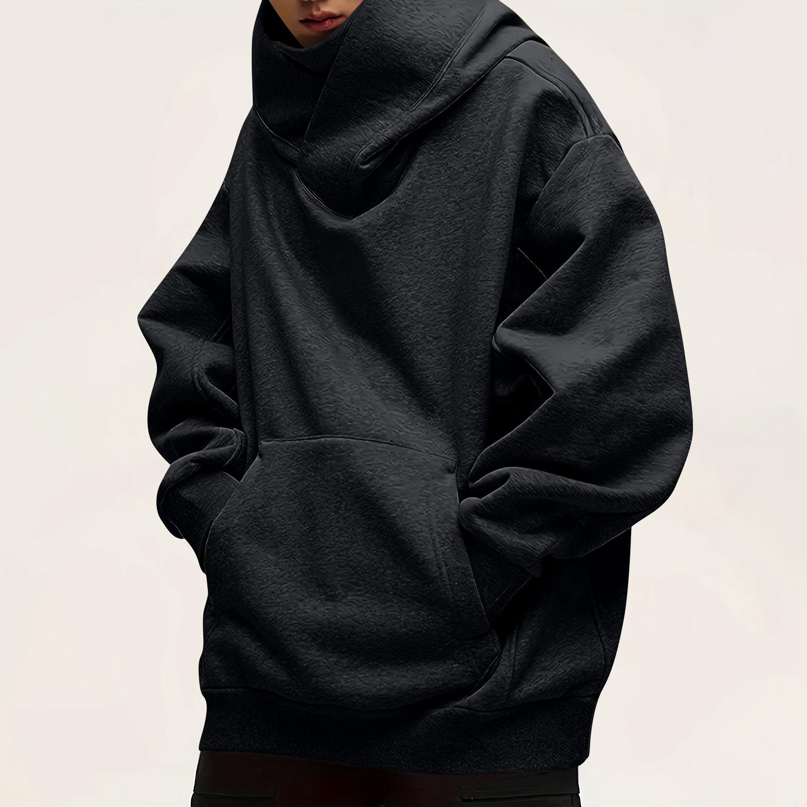 

Мужская мода однотонный пуловер с капюшоном с длинными рукавами и карманами повседневный свитшот топ L