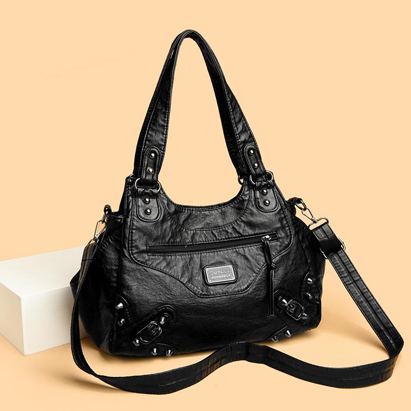 Retro-style Shoulder Bag with Studded Details, High-quality Crossbody Bag, Large Capacity, Solid Color Handbag for Women.