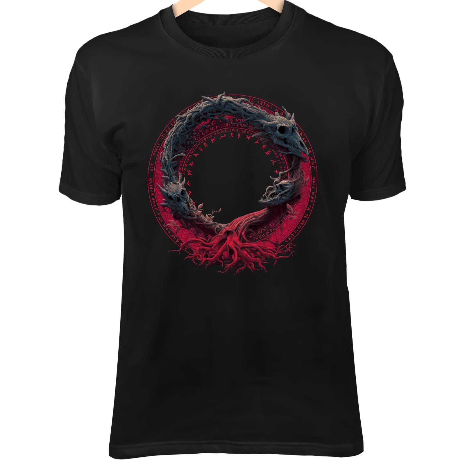 Serpent Skull T-Shirt – Ritual Circle, Blood Runes, Cursed Forest Magic Art M