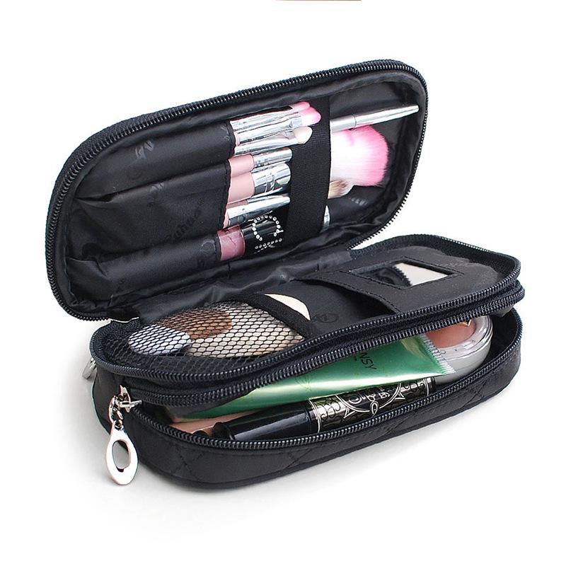 Geometric Double-Layer Nylon Mini Makeup Bag - Portable Travel Toiletry Organizer