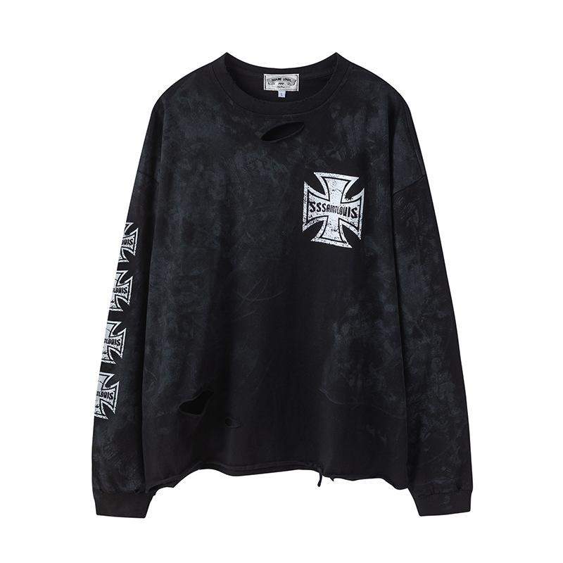 Louis Does Dirty Damage Long-Sleeved T-Shirt Street Graffiti Cross Star Top Trendy High Street Men S