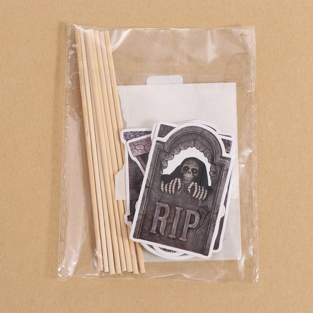 8pcs Paper Halloween Tombstone Cupcake Toppers Scary Cake Sign Dessert Table Decoration