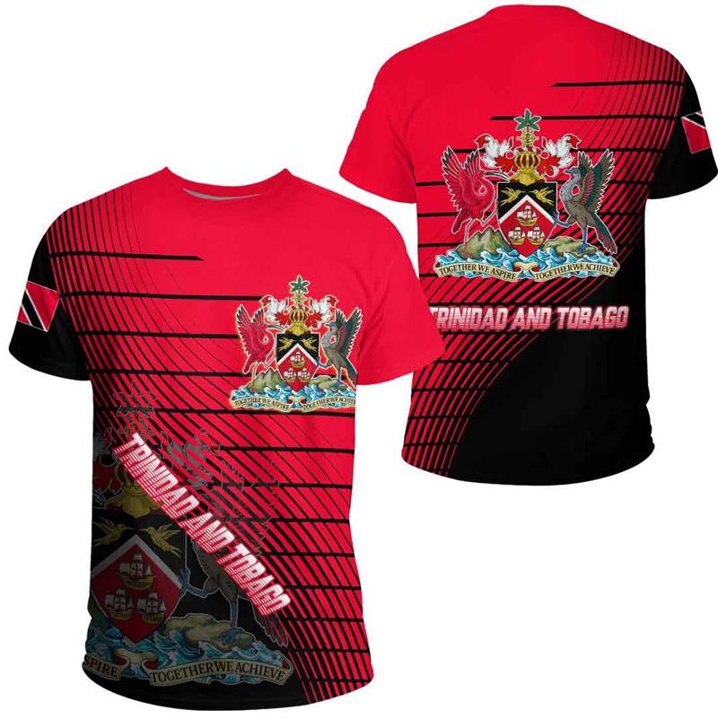 Trinidad And Tobago Flag Pattern T-Shirt Men 3D Printed Outdoor Sportswear Tee Shirts Round Neck Short Sleeves Street T Shirt