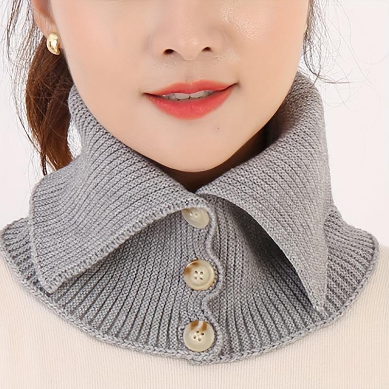 Women's Faux Collar Scarf Elegant Button-Down Neck Warmer Soft Stretchy Solid Color Winter Accessory for Outdoor & Casual Scarf