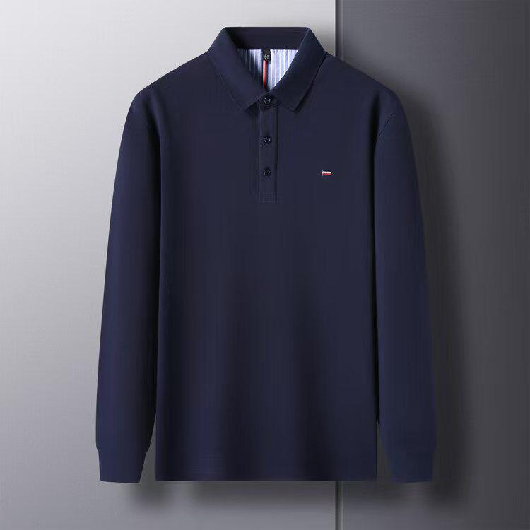 Men's Long Sleeve Turn-Down Collar Polo with Casual Embroidery