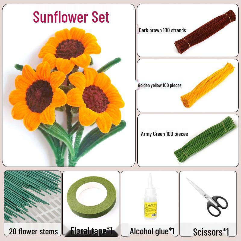 Thickened White Chenille Pipe Cleaners - Mixed Colors for DIY Bouquet Crafts
