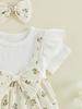 Stylish Baby Girl Floral Print Romper with Ruffle Sleeves and Matching Bow Headband - Trendy 2 Piece Outfit for Summer