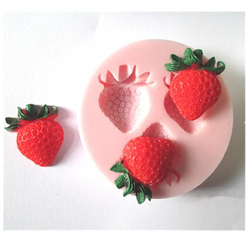3D Molds Kitchen Baking Cake Decor Candle Soap Mould 3 Grid Small Strawberry Silicone Mold Creative DIY Chocolate Candy Flipping
