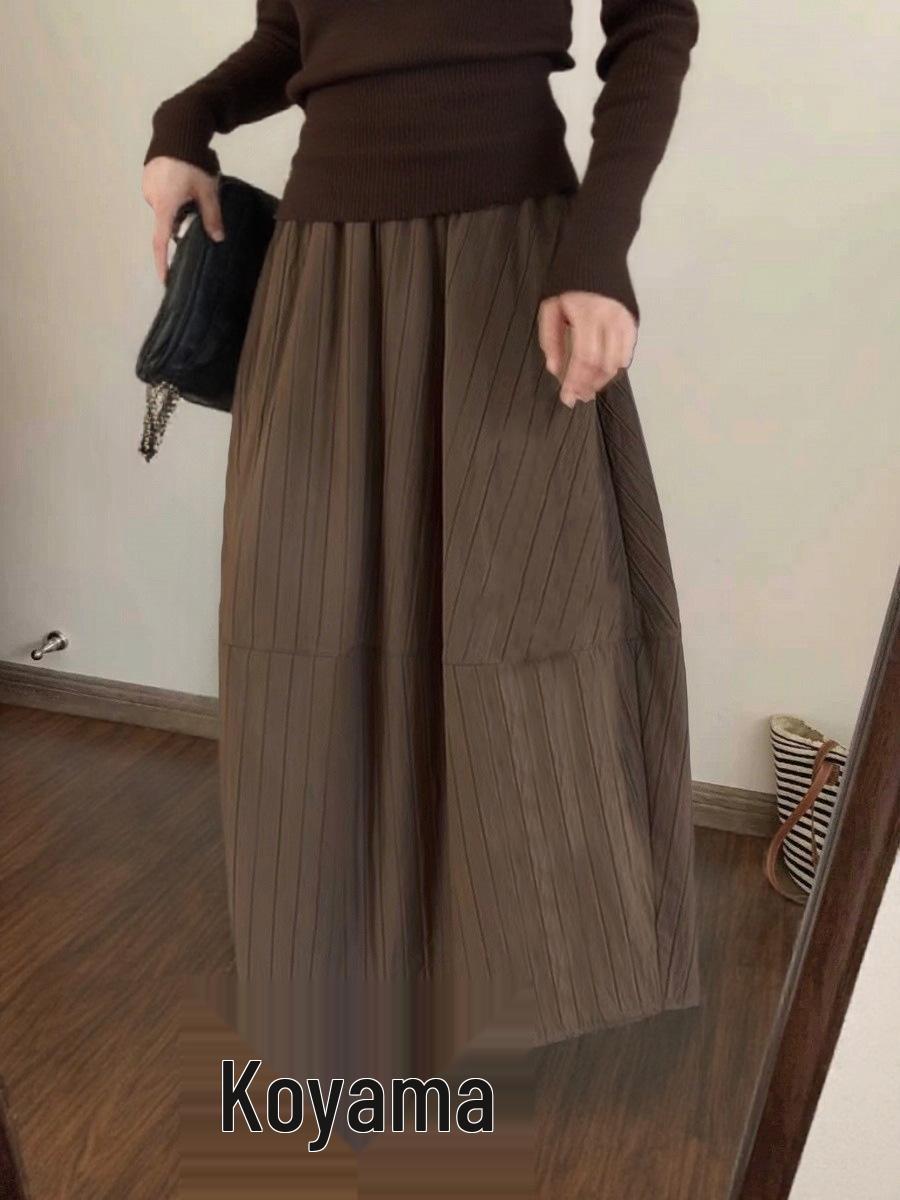 Women s 2026 High-Waisted Floral A-Line Bubble Skirt - Spring Textured, Versatile Midi Skirt One Size кофейный