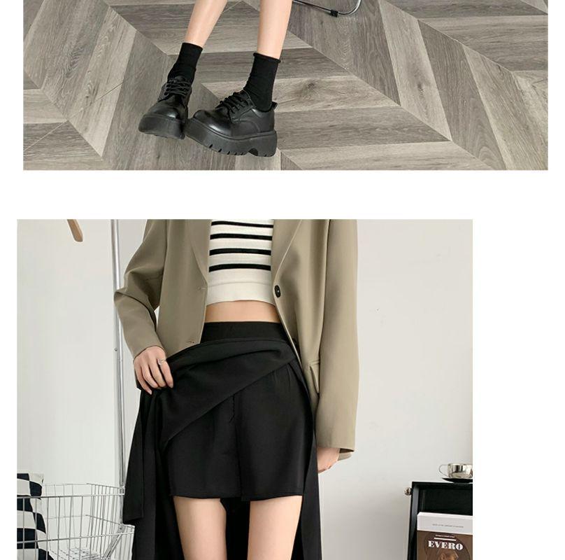 Women's High-Waisted Black A-Line Midi Skirt - 2023 Summer Slit Style, Petite Fit