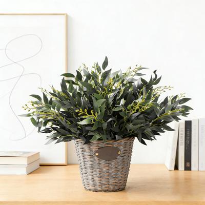 Artificial Salix Leaf 5 Forks Realistic Greenery Flexible Stems No Watering Maintenance Faux Plant Home Decor