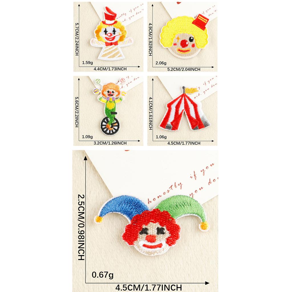 5 Pcs Lovely Clown Embroidered Patches Sew on Patches Circus Series Iron on Patches Clothing Patches Sewing Patches