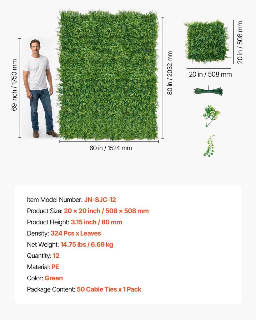 Artificial Plant Wall, 12PCS 50.8 x 50.8 cm Artificial Boxwood Panels, Sun Protection Greenery Backdrop Privacy Hedge Fence, Fake Grass Screen for