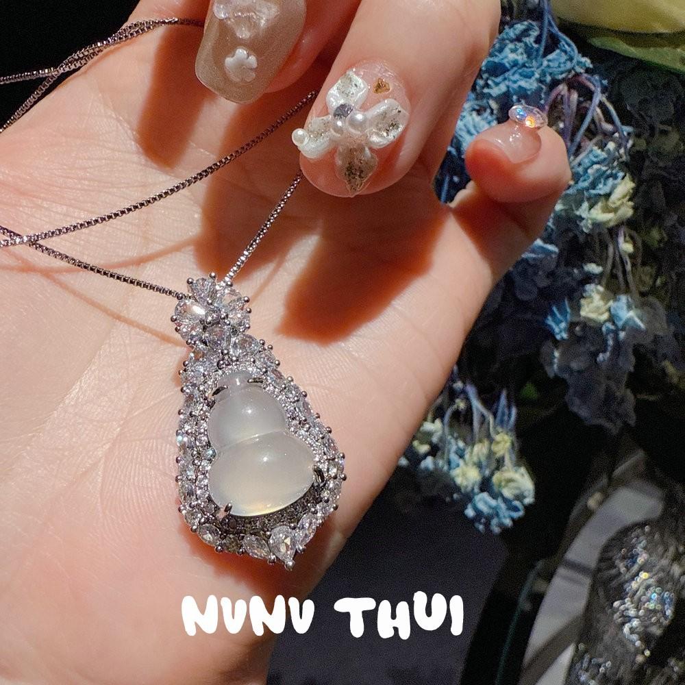 Jewelry, Brazilian Chalcedony Gourd Snowflake Zircon Necklace, New Chinese Style, Gourd Fulu Zircon Bracelet, Set.