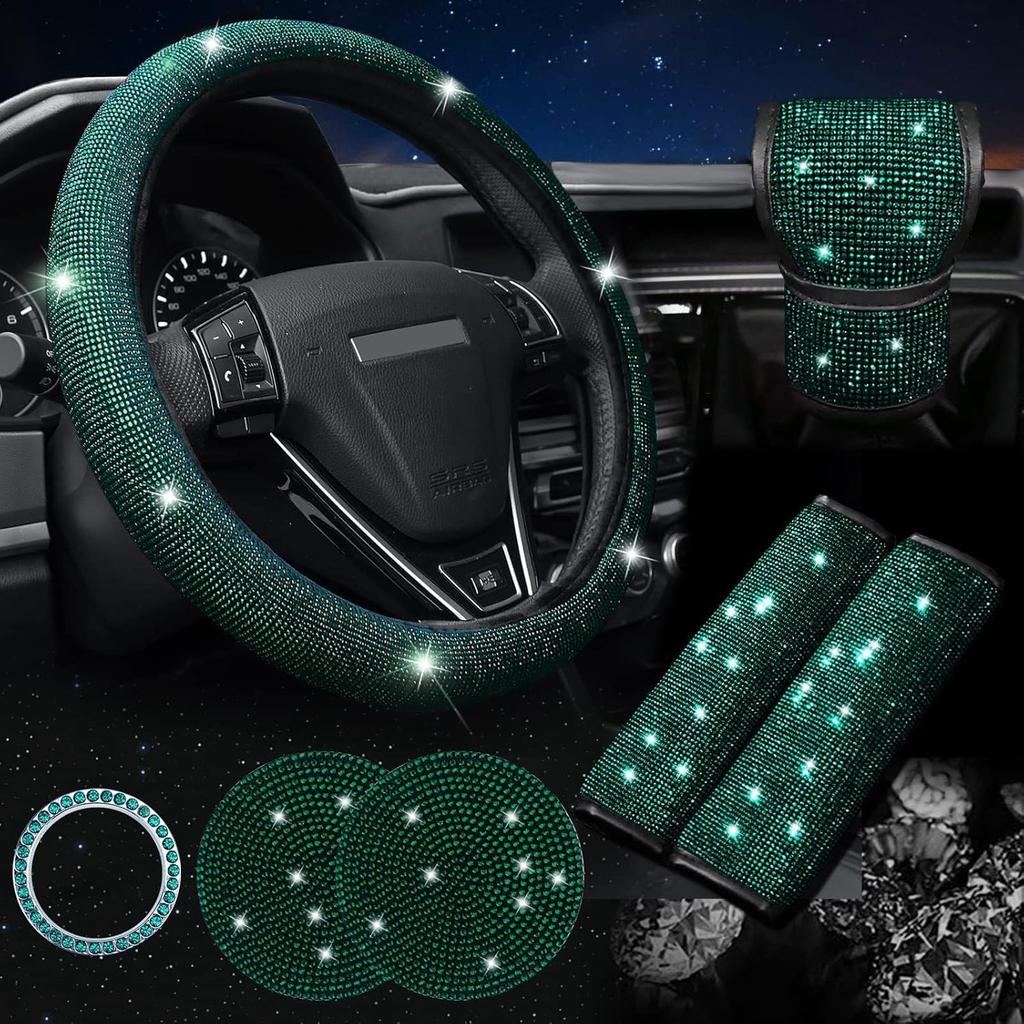 Zestaw Pokrowców na Kierownicę Uniwersalny Akcesorium Samochodowe do Różnych Samochodów z Błyszczącymi Dżetami, 15 cali (Fioletowy,Średnica 15 cali)