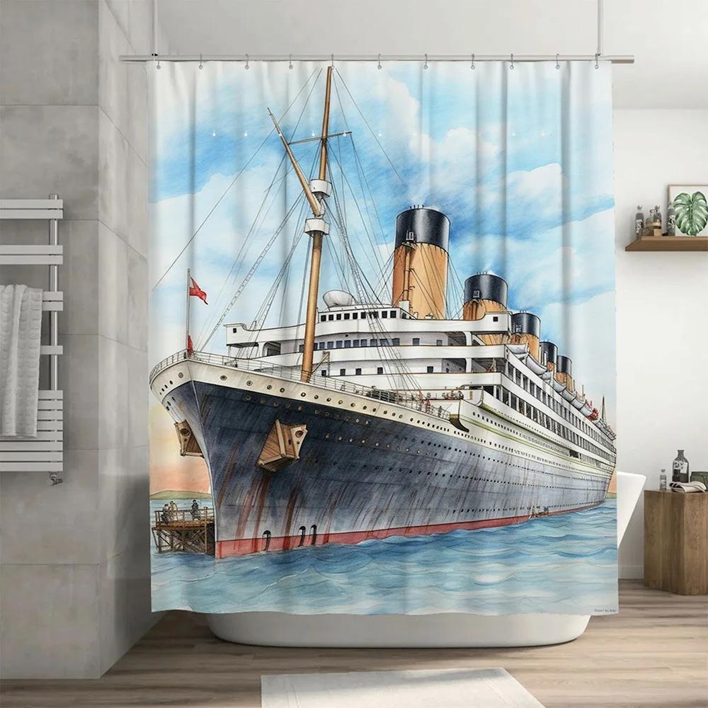 Vintage Titanic Shower Curtain 3D Printed Waterproof Fabric Nautical Bathroom Decor Wall Hanging Custom Size Available For Purch